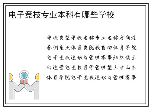 电子竞技专业本科有哪些学校